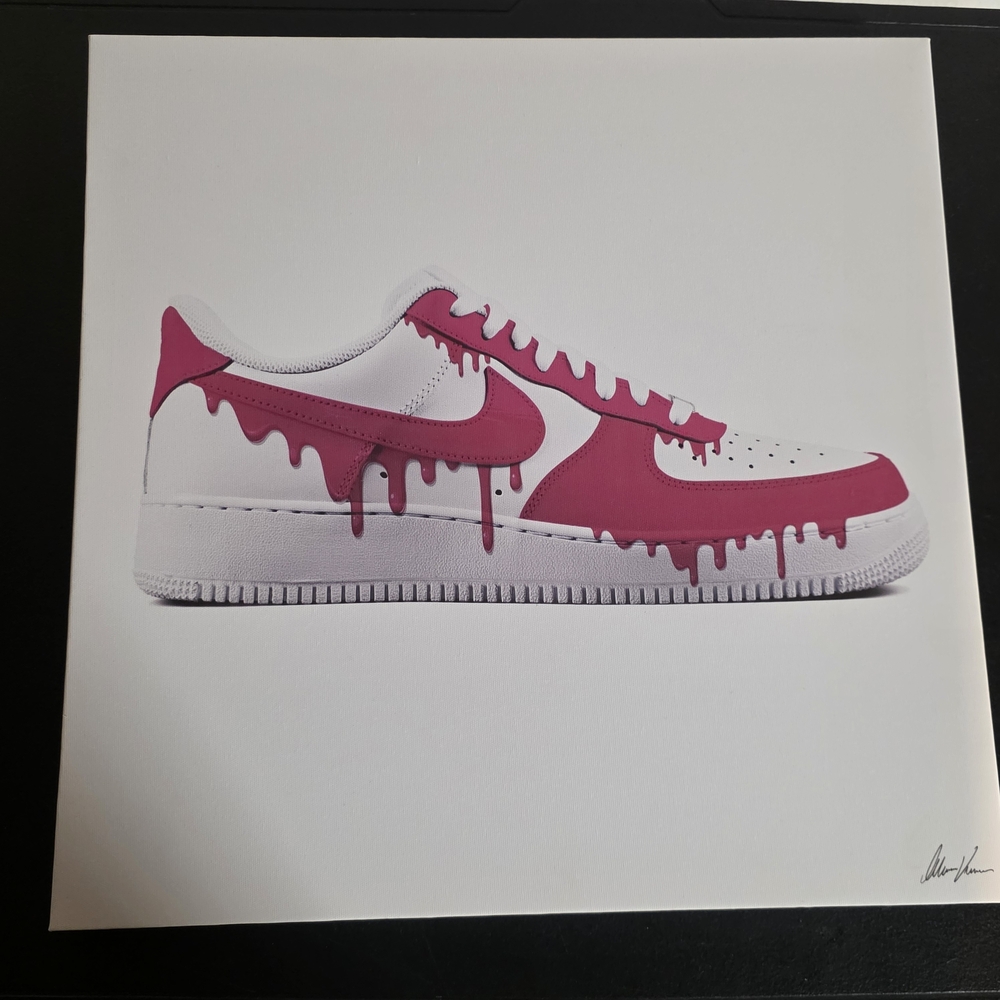 Nike White Sneaker Print with Pink Drip Accents